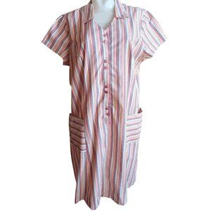 1OF1 Handmade Vintage House Dress 1970's sz 18 Striped House Chore Pockets USA